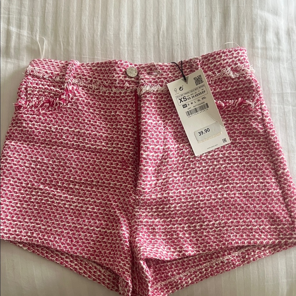 Zara Pink Tweed High-Waist Shorts